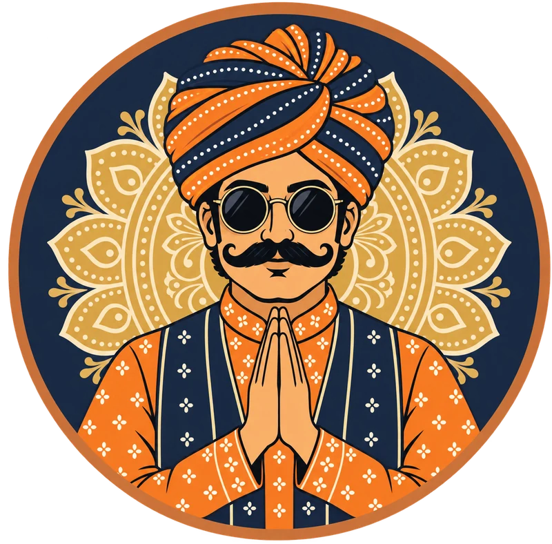 The Mamamia Jaisalmer emblem: a turbaned Rajasthani host with his hands folded in namaste