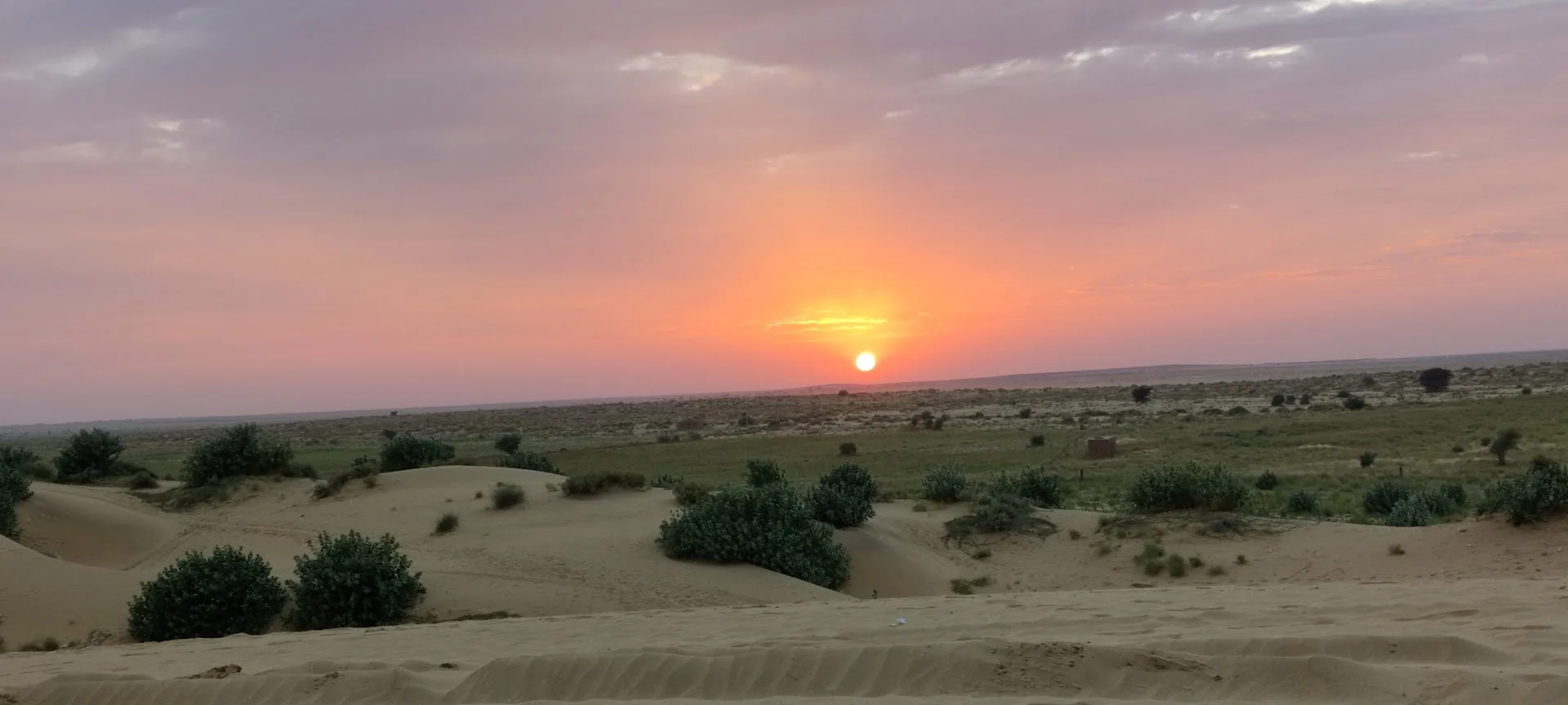 The sun going down over the scrub west of Jaisalmer